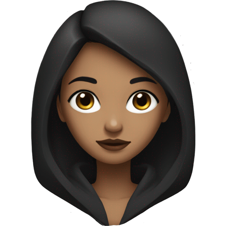 Girl middle length black hush cut hair and wear black hoodie and and black eyes with eyeline emoji