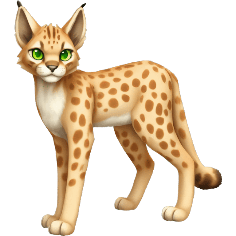 spotted Lynx-Caracal-Fakemon-hybrid with orange points, green eyes brown toes, and short tail, full body emoji