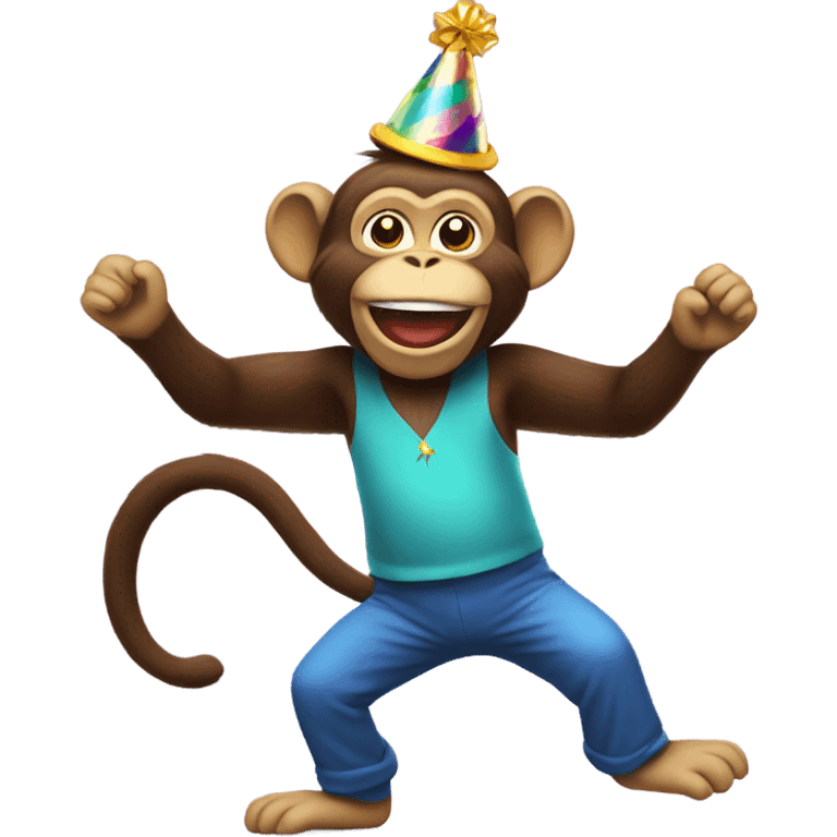 dancing monkey with a party hat emoji