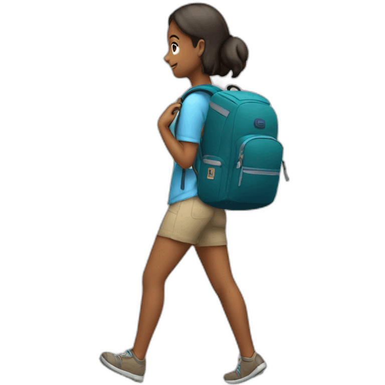 a girl walking with a backpack on her back emoji AI Emoji Generator