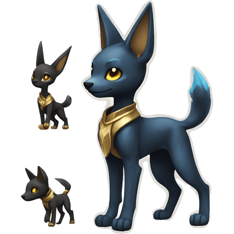 Chibi Anubis-Umbreon-Lucario on four legs full body emoji