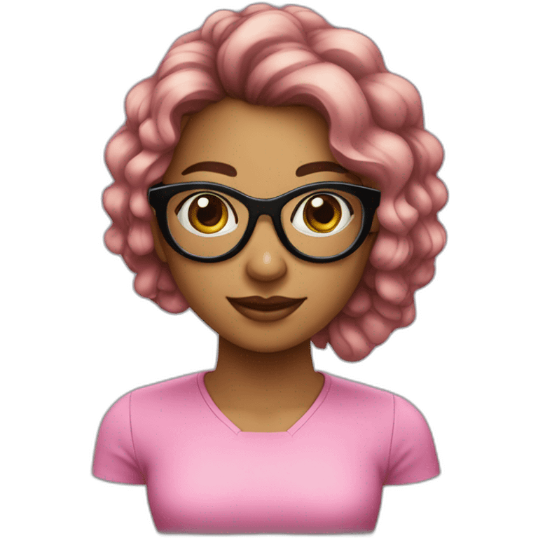 Garota de cabelo meio rosa, meio preto e oculos emoji