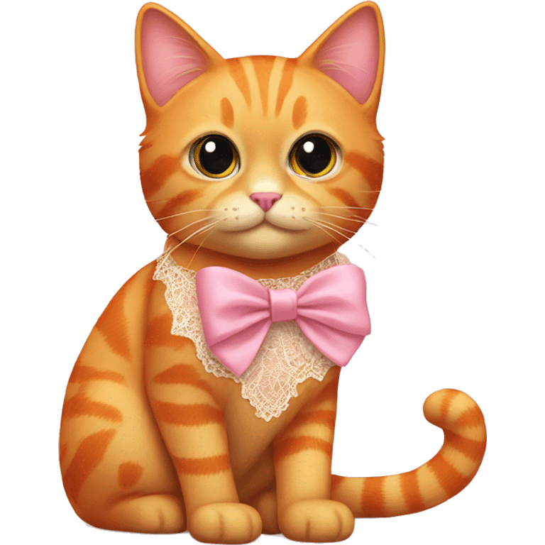 Orange cat with lace pink bow emoji