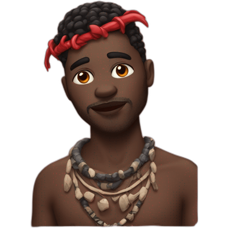 black man from tribe with bone on his head and big red lips emoji