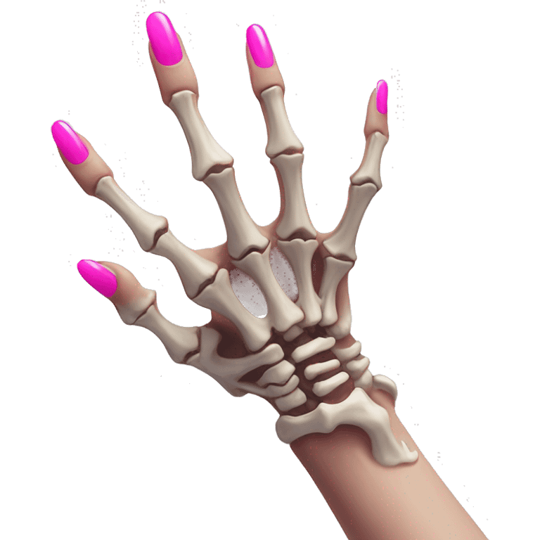 Skeleton hand 5 fingers with pink polish nails minimalistic  emoji