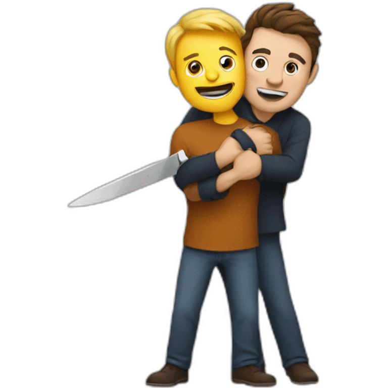 man with a knife hugging another man emoji