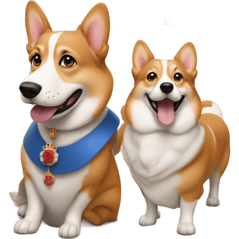 Queen Elizabeth and three Corgis  emoji