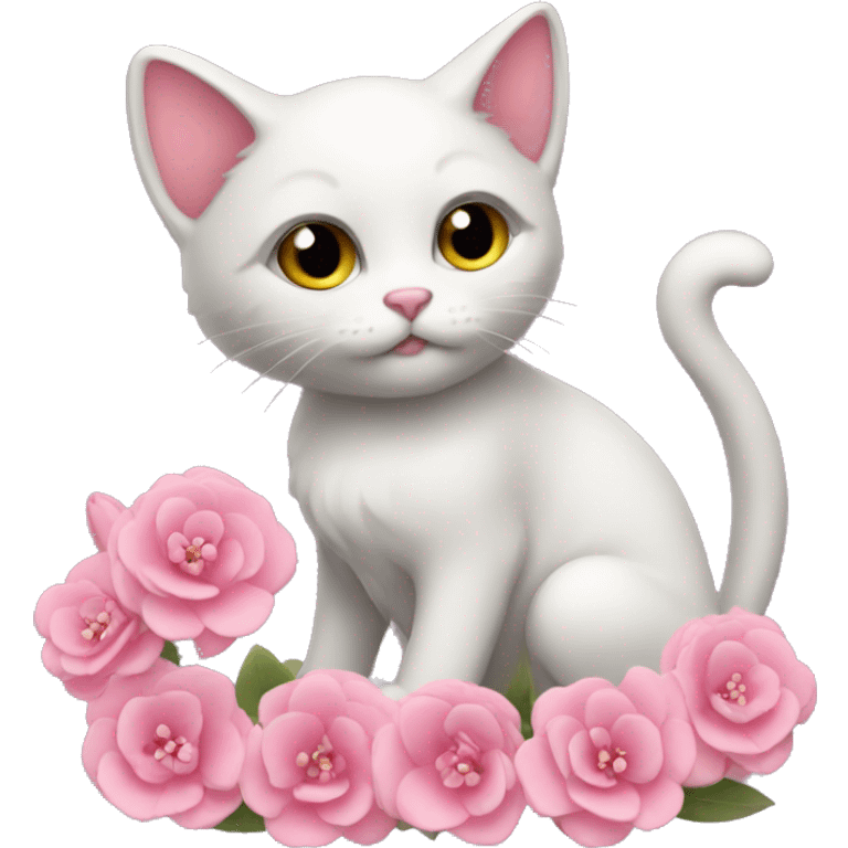 Cupid's cat with pink flowers  emoji