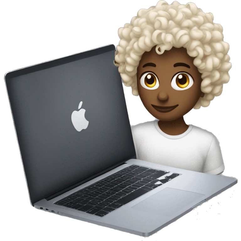 curly hair person + macbook pro emoji