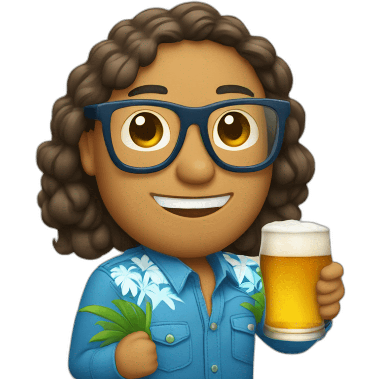 person wearing glasses alohashirt is holding beer emoji