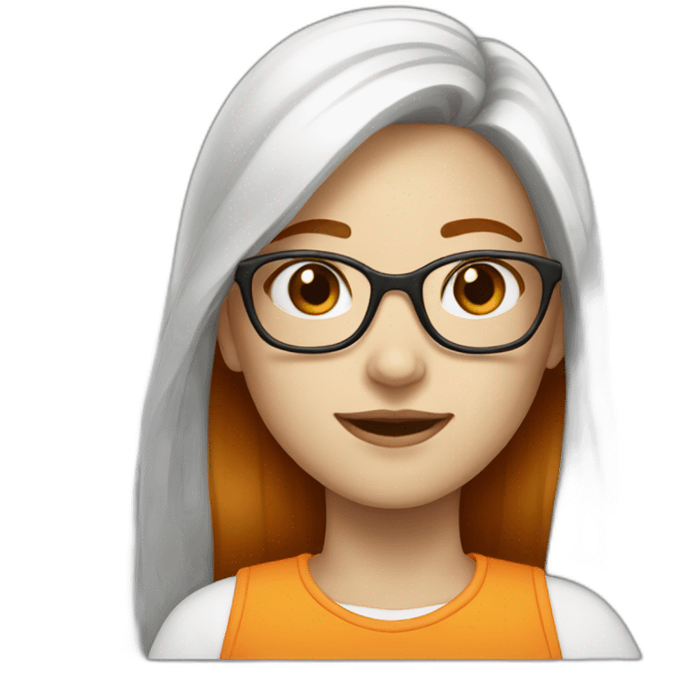 Girl long brown orange hair and white skin with glasses emoji