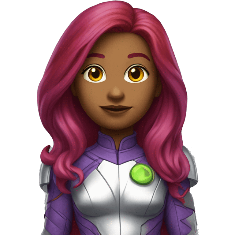 dc comics starfire red long hair, lime eyes, purple and silver spacesuit with no helmet emoji