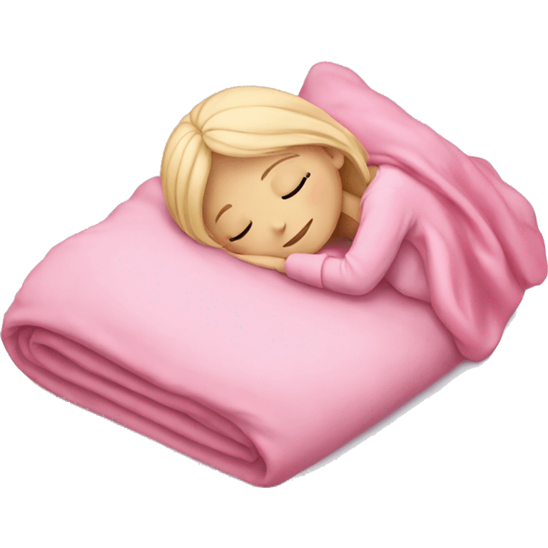 blonde girl sleeping on side with pink blanket emoji