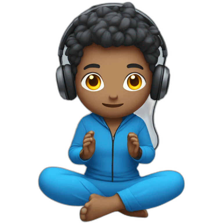 a gamer in headphones and blue clothes is sitting in a yoga pose emoji