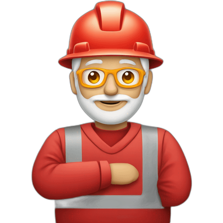 Industrial professional senior mechanical assembler working on the assembly of heavy machinery with a red outfit emoji