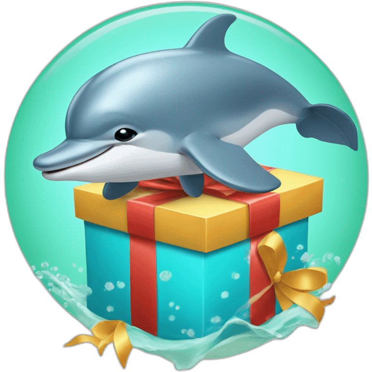 a dolphin with a present on his hands emoji