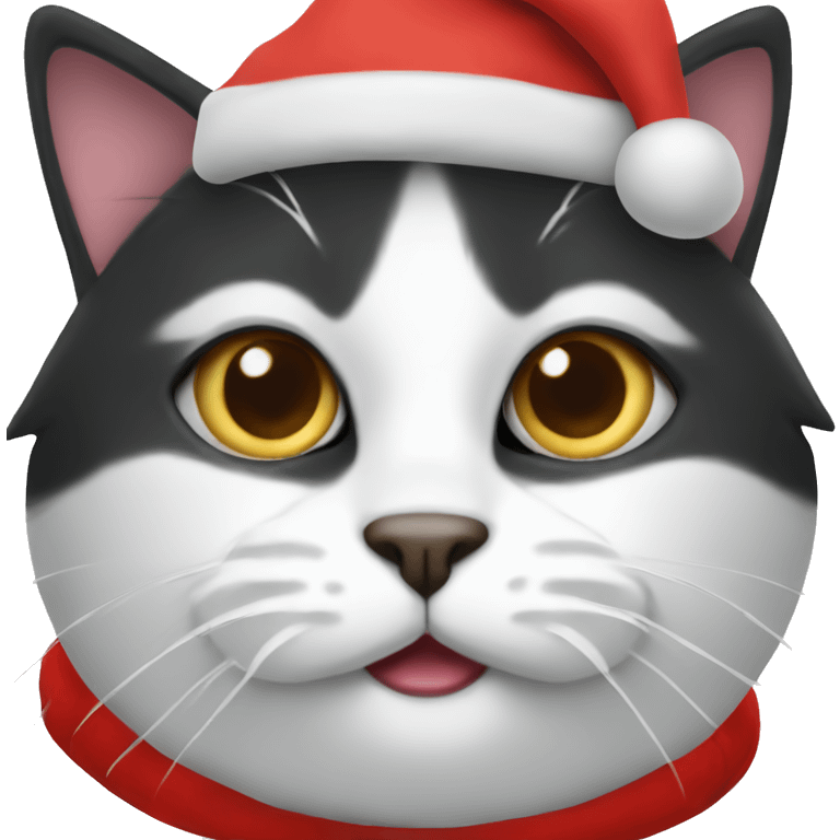 Cat black and White in Santa Claus hat emoji