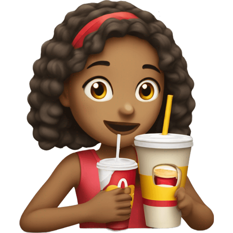 Girl drinking a McDonald’s drink emoji