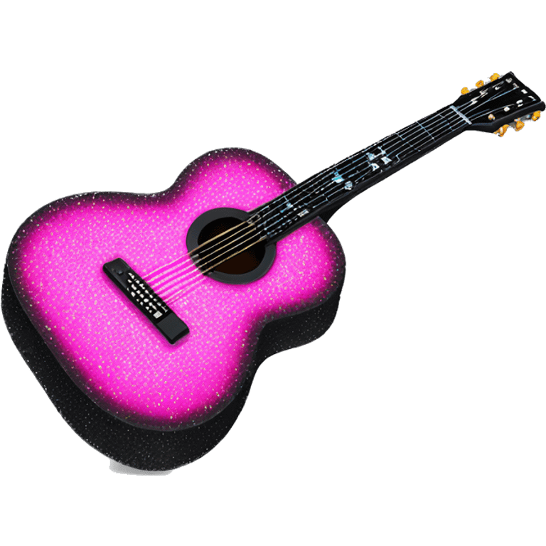 Realistic neon pink to black acoustic guitar with sparkly shiny glitter and diamonds on it. emoji