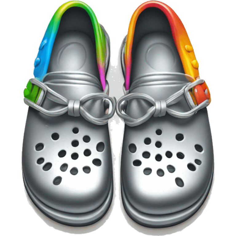 Realistic metallic silver and colorful pair of crocs shoes isolated.  emoji