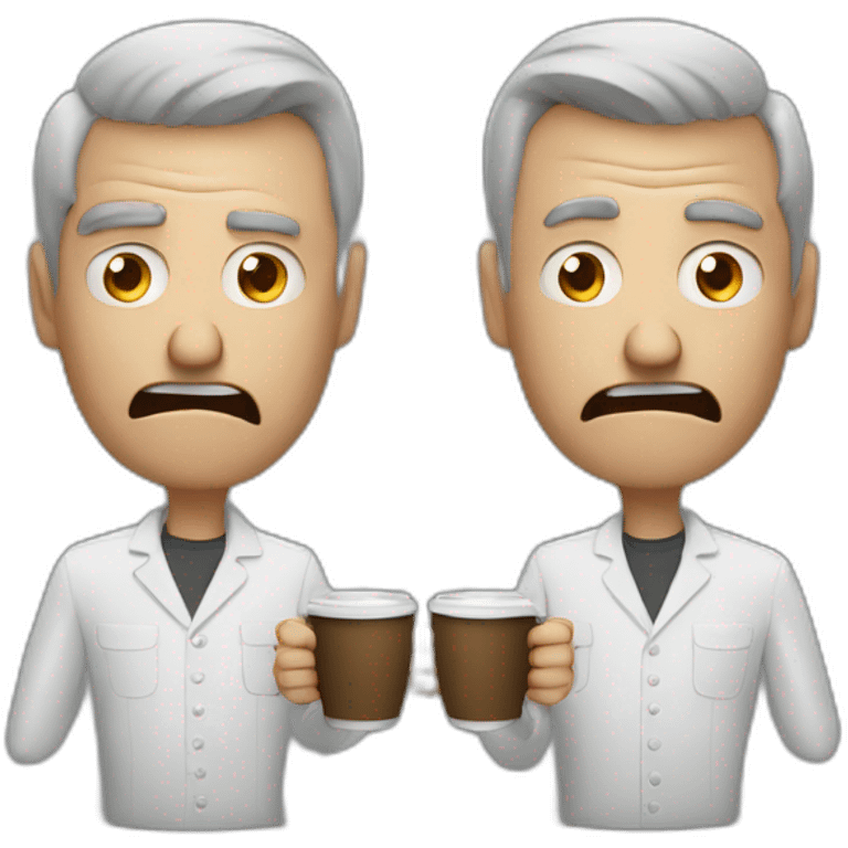 two angry men hold the same cup of steaming coffee emoji