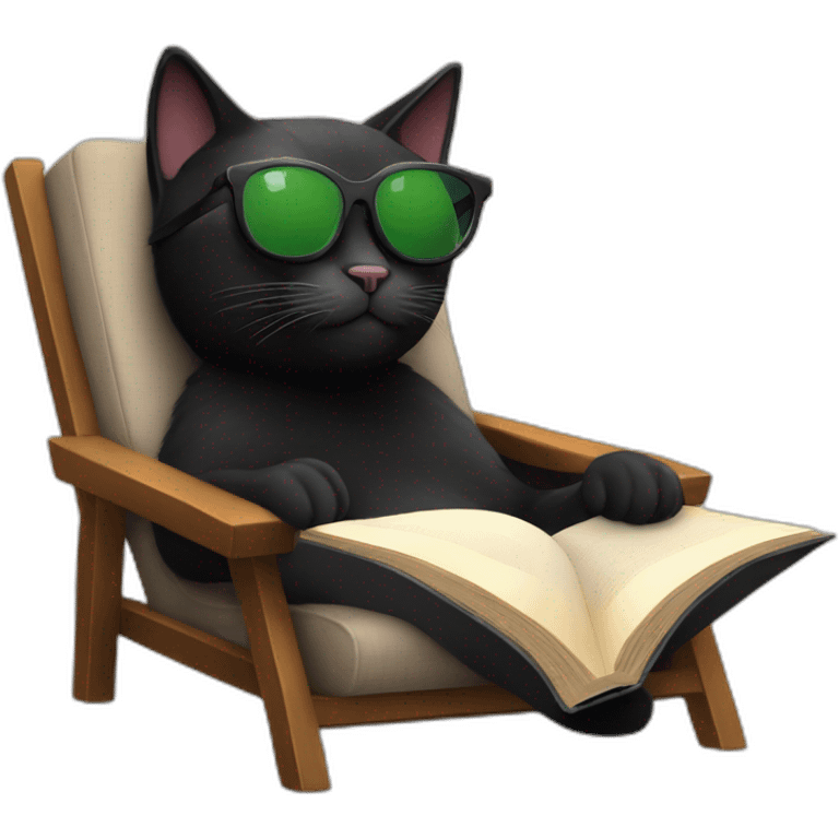 Black cat with sunglasses in lounge chair reading a book  emoji