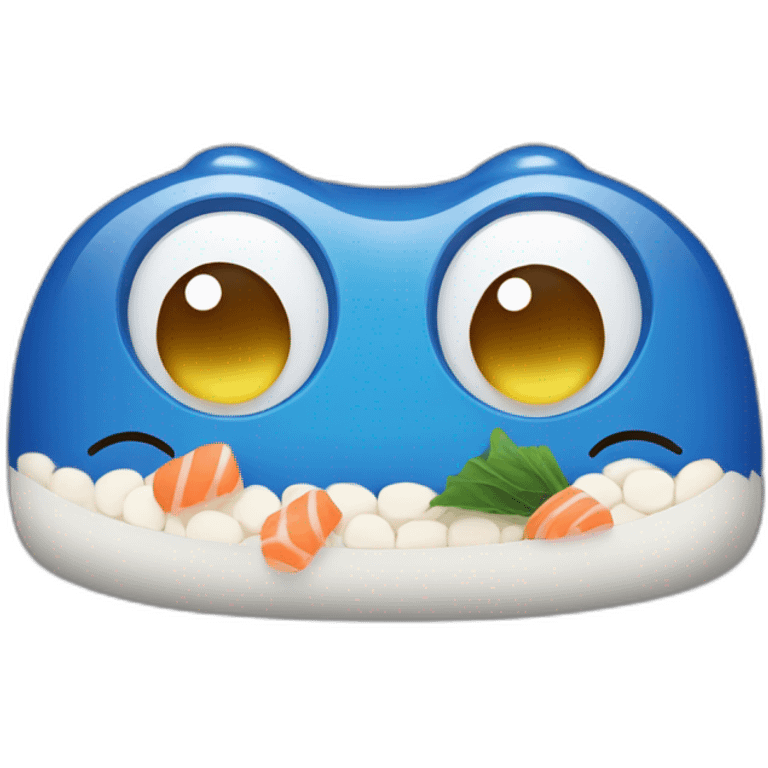 Chat bleu mange sushi emoji