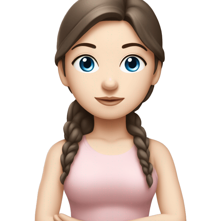 yoga brunette blue eyed and pale skin girl wearing light pink  emoji