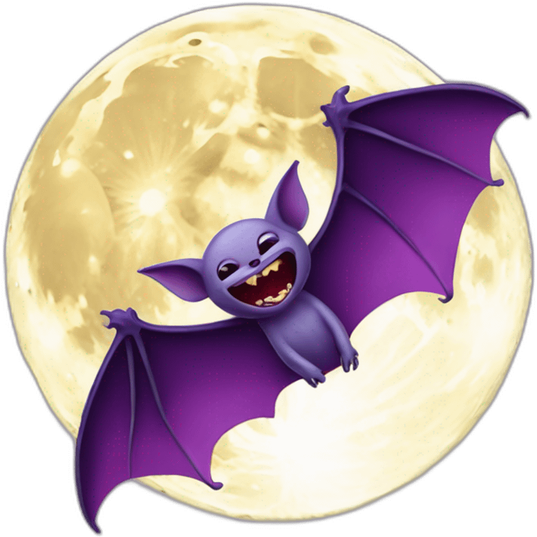 realistic full moon dripping purple behind with vampire bat wings flying in front emoji