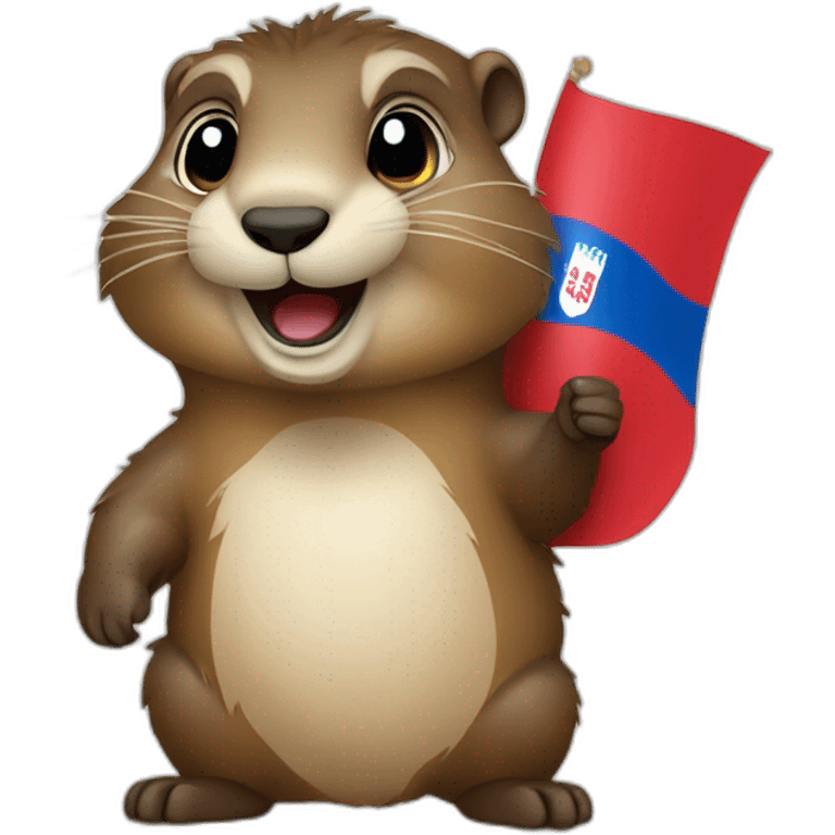 cute marmot holding the serbian flag emoji