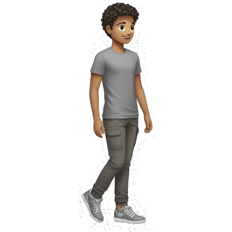 Teenager with gray sneakers, black cargo pants, gray T-shirt, brunette curtain hairstyle, light skin emoji