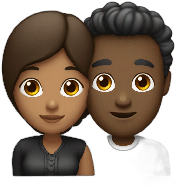 abrazo entre chica negra y hombre blanco calvo emoji