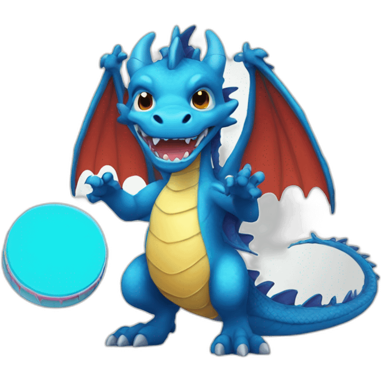 Scary Blue Dragon holding a frisbee emoji