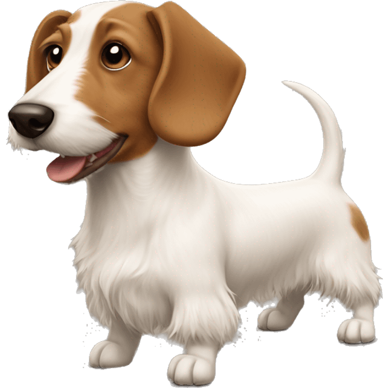 Scruffy white terrier dog and smooth coat brown dachshund dog friends emoji