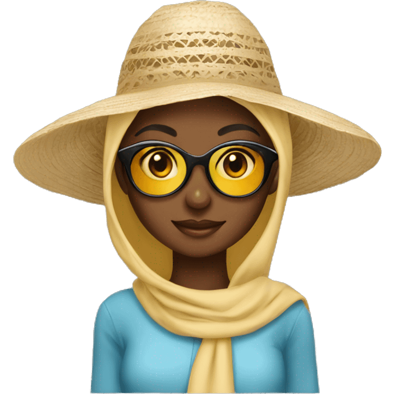 Pretty model Muslim Somali girl with sunglasses and sun hat emoji