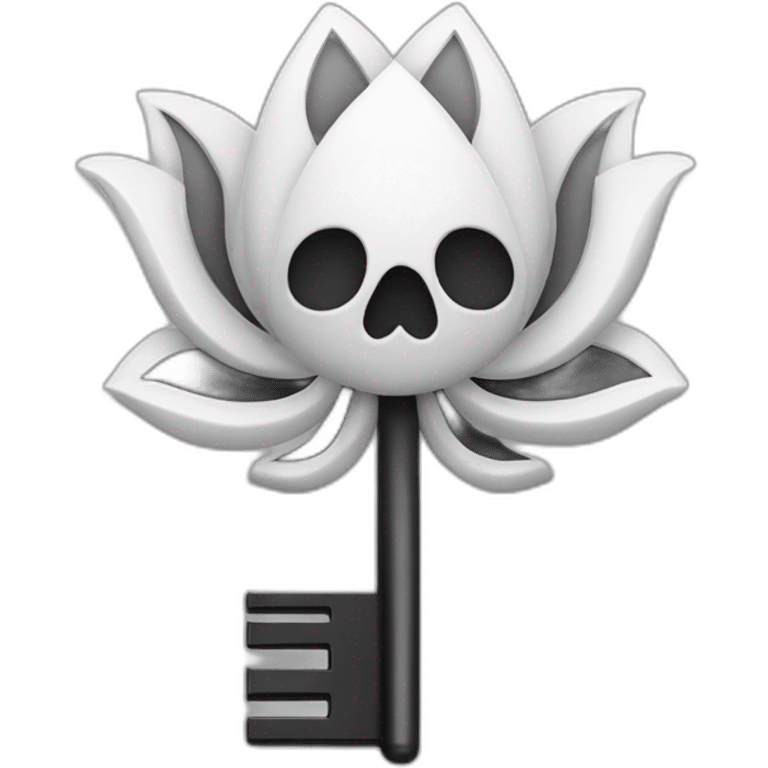 Black and white lotus flower on top of a skeleton key emoji