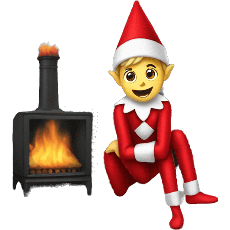 Elf in the shelf next to the fireplace emoji