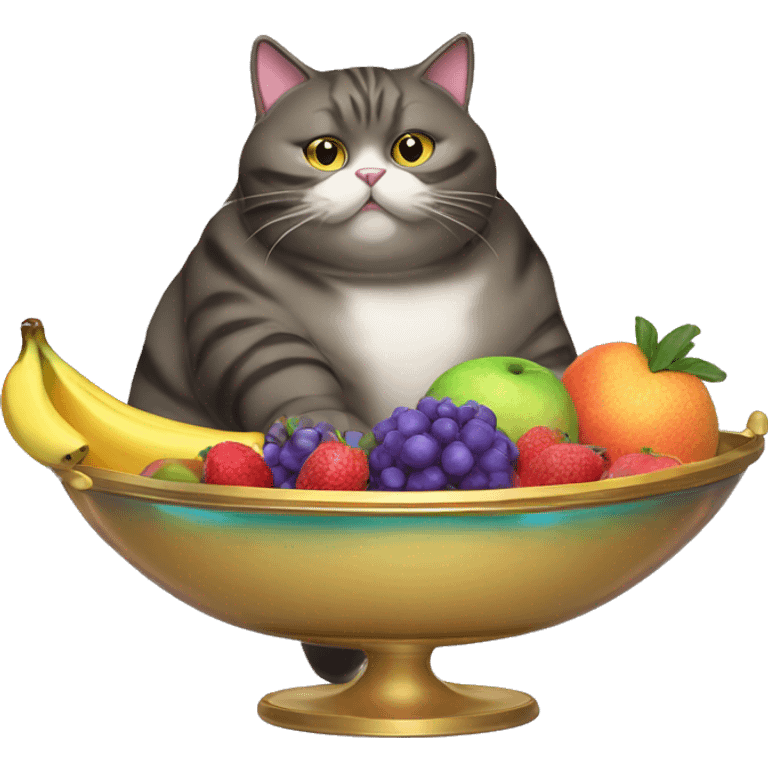 Fat Cat eating a iridescent fruit tray emoji