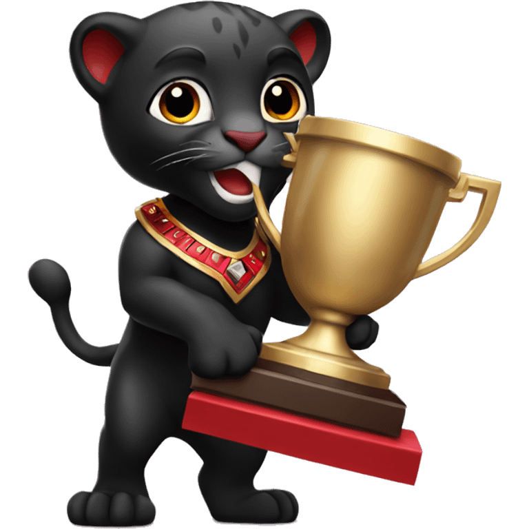 black and red panther holding a trophy emoji