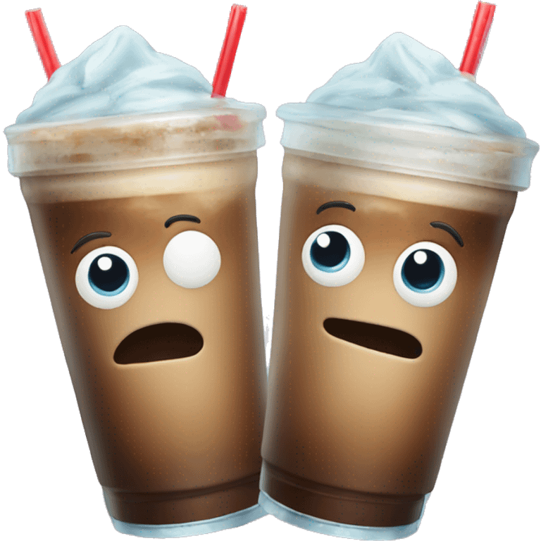 Two iced coffees cheering no faces with ice emoji