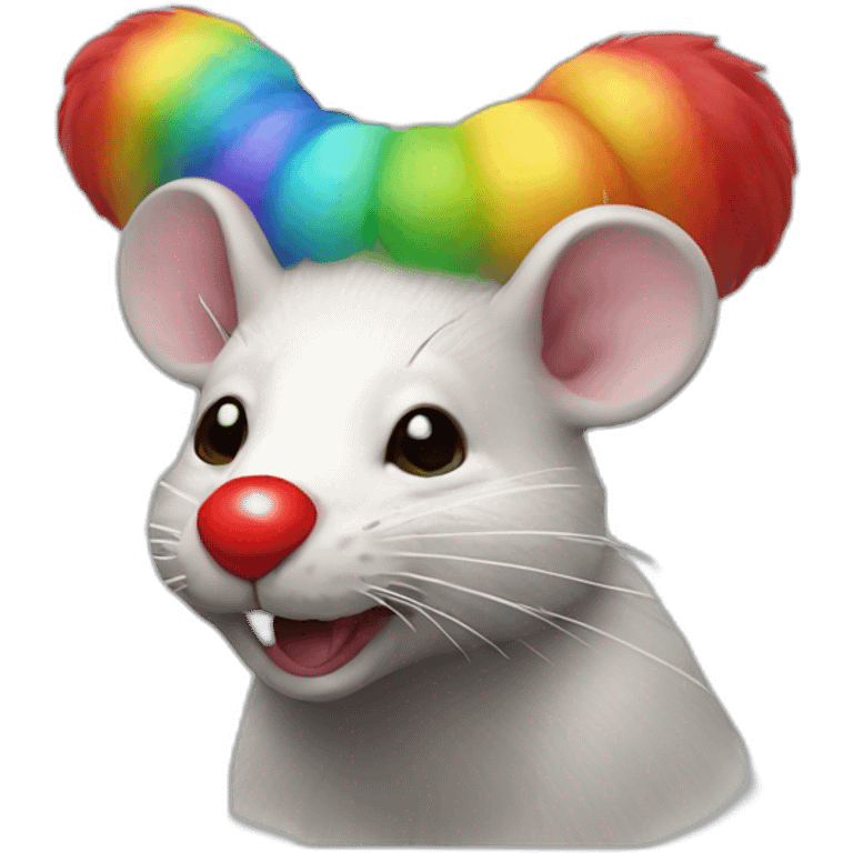 clown rat with red nose and rainbow wig emoji