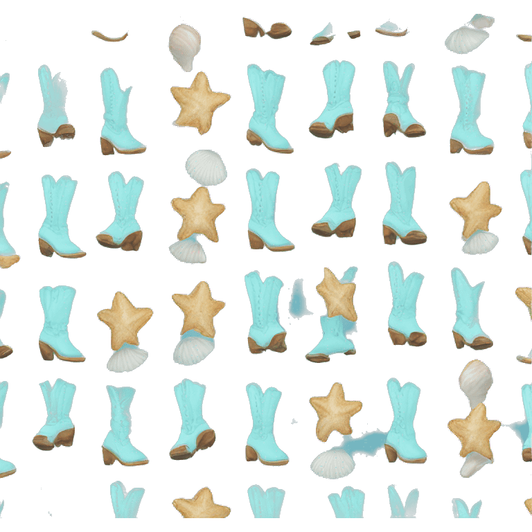 Light blue cowgirl boots with seashell print emoji