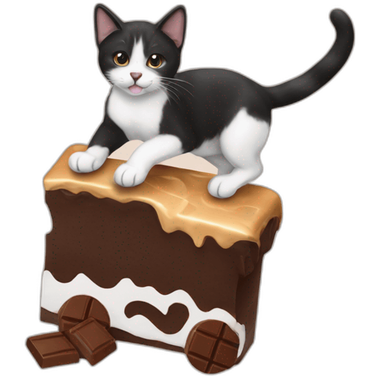 Black and white cat riding chocolate labrador emoji