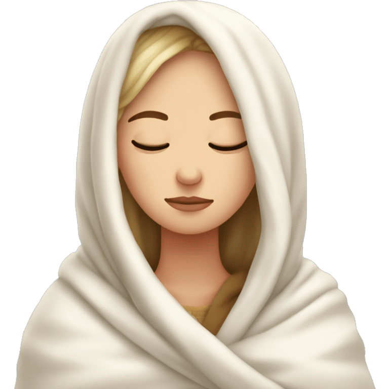 Cozy white girl wrapped in blanket with her eyes closed  emoji