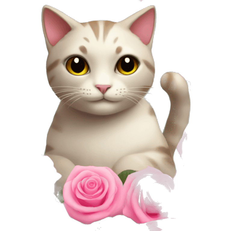 Cat with pink roses bouquet  emoji