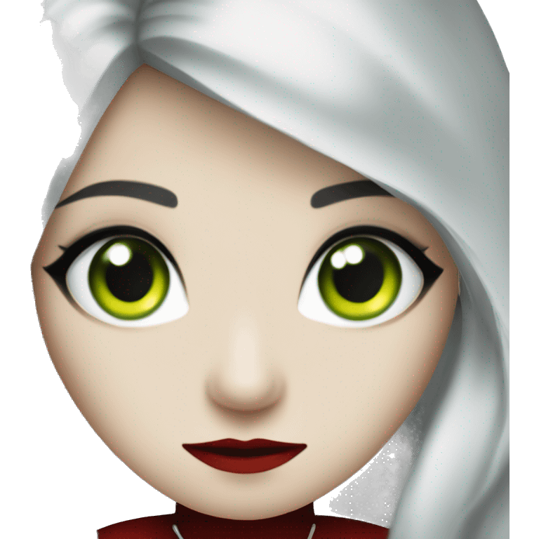 white hair vampire girl green grey eyes vampire red and black dress and necklace emoji