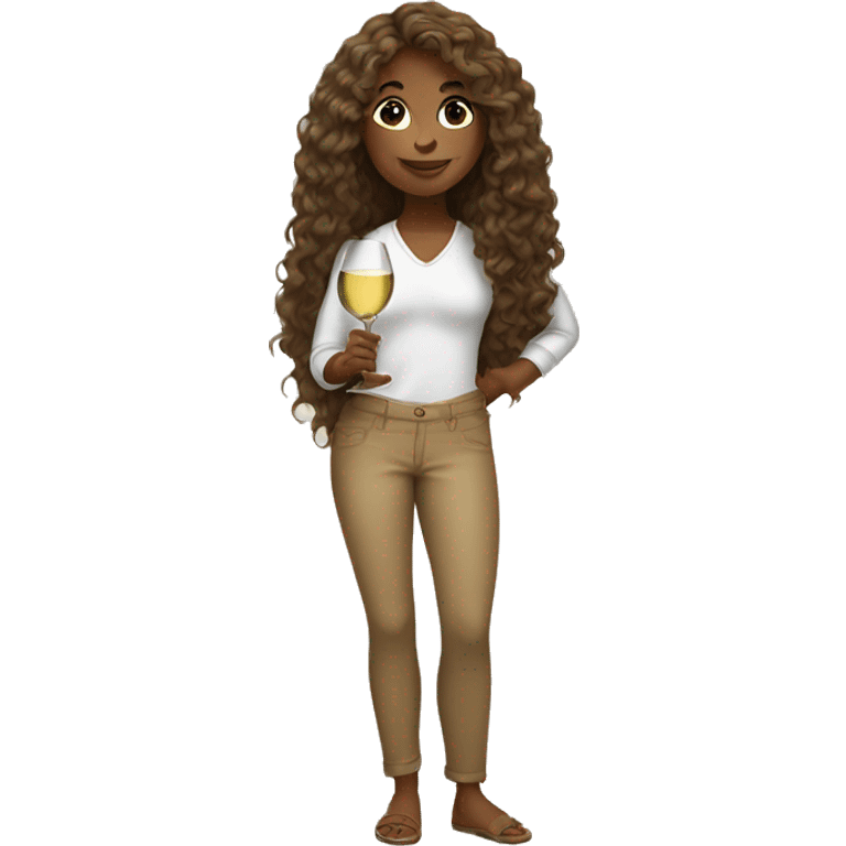 tan girl with long curly hair holding white wine emoji