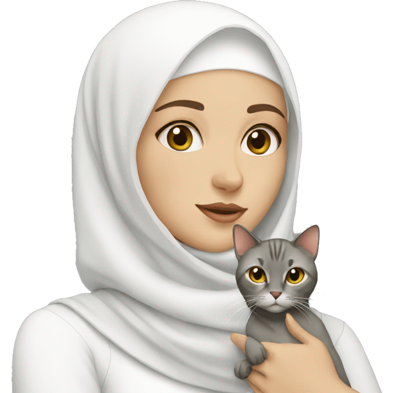 white hijab girl with cat emoji