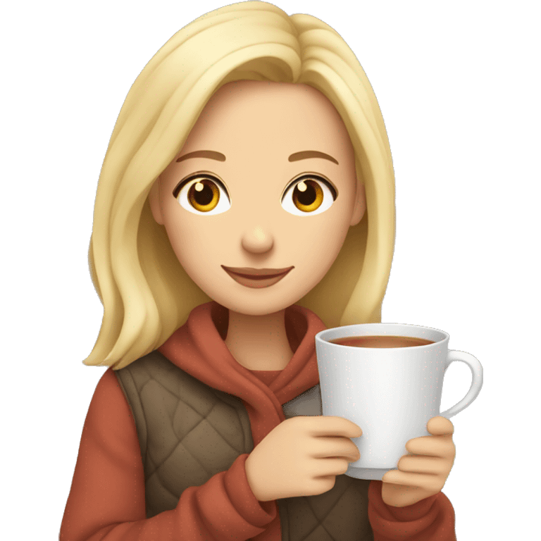 Blonde girl cozy holding tea emoji