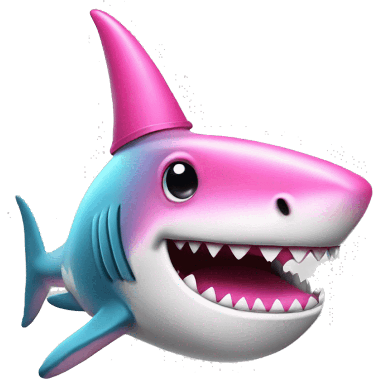 Pink shark wearing party hat emoji